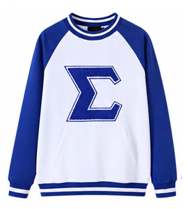 Sudadera Raglán Blanca y Azul para Mujer, Bordada con Letras Griegas Sigma en la Parte Delantera, Cuello Redondo, Manga Larga, 100% Algodón, Primavera/Verano/Otoño/Invierno - Product Image 1