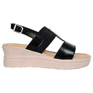 Stylish <b>Women's</b> Elegant <b>Black</b> Leather Platform <b>Wedge</b> Sandals Lightweight Cushioning Anti-Slip Daily Wear Spring - Product Image 3