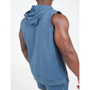 100% Cotton Sleeveless Pullover Hoodies Heavyweight Fleece Winter Gym Sports Workout Sleeveless Hooded Tank Top - Product Image 6