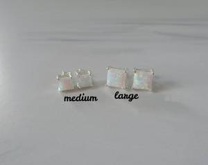 Boucles d'oreilles en opale blanche, argent sterling, opale carrée scintillante, bijoux pierre de naissance d'octobre, cadeau élégant pour elle - Product Image 5