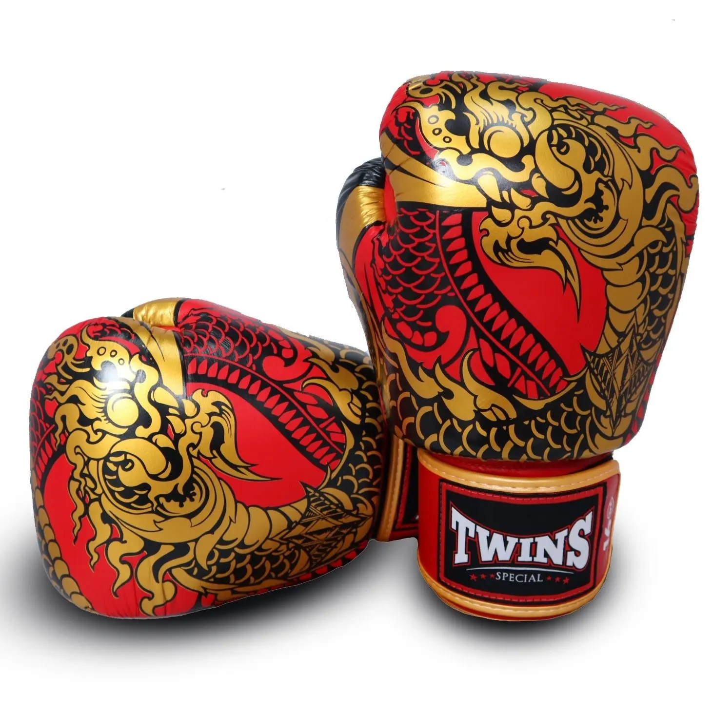 Best Selling 2024 Twins Boxing Gloves Red & Gold Dragon Customized With Genuine Leather Top Quality Durable Twins Boxing Gloves