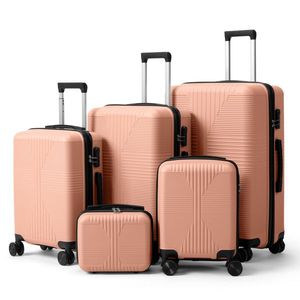 Set Valigie Trolley 5 in 1 di Lusso Vintage in PP, Leggere e alla Moda, Misure 12, 16, 20, 24, 28 Pollici, Colore Rosa, Senza Lucchetto Doganale TSA - Product Image 1