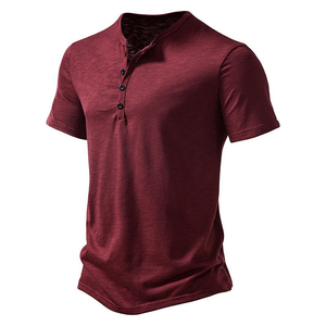 Camiseta Casual de Cuello en V con Botones para Hombre, Estilo Vintage, Manga Corta, Antiarrugas, Tejido de Punto, Diseño Liso - Product Image 1