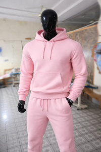 ชุดเสื้อฮู้ดสีชมพูสำหรับผู้ชาย กางเกงจ็อกเกอร์ สีพื้น ชุดลำลอง แขนยาว เอวยางยืด โพลีเอสเตอร์ น้ำหนักเบา เหมาะสำหรับฤดูหนาว - Product Image 5