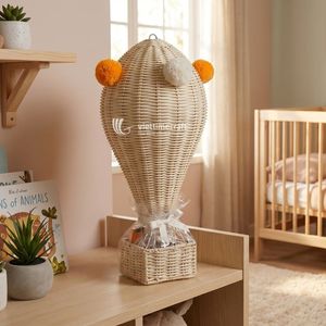 Moderna Cesta de Regalo de Mimbre de Lujo con Decoración de Globo Aerostático de Ratán, Sostenible, para Mesa, Habitación Infantil, Baby Shower, Boda - Product Image 2