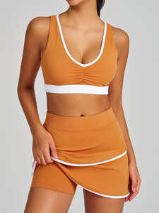 Conjuntos de Ropa Deportiva al por Mayor para Yoga y Fitness, Sujetador Deportivo, Falda para Golf y Tenis, Conjuntos de 2 Piezas con Contraste de Color para Gimnasio, para Mujer - Product Image 4