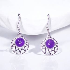 Natural Amethyst Gemstone Sterling Silver <b>Hook</b> Dangle Drop <b>Earrings</b> Bulk 925 Sterling Silver Round Shape <b>Earrings</b> - Product Image 2