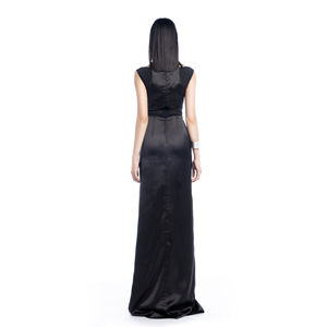 Vestidos de noche formales elegantes personalizados 100% poliéster Maxi satén recorte vestido de fiesta atrevido ropa de mujer vestido de lujo - Product Image 4