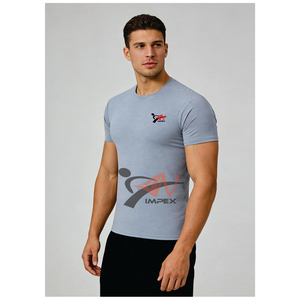 T-shirt de sport pour homme à manches courtes, coupe ajustée, séchage rapide, en polyester, col rond, uni, personnalisable avec logo, pour la course et la gym - Product Image 4