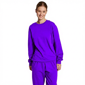 Sudadera de Cuello Redondo para Mujer, Color Azul Marino, 100% Algodón, Manga Larga, Corte Holgado, Informal, Otoño, Color Sólido - Product Image 6