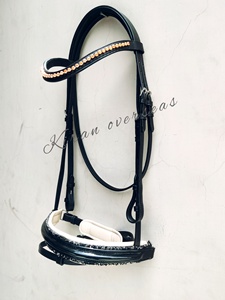 Bridon de cheval en cuir véritable de haute qualité avec cristaux or rose sur le nezier pour l'équitation Kirans Overseas Ko-2030 - Product Image 2