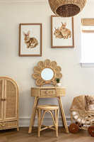 Table de toilette pour enfants en forme de fleur, tressée en rotin naturel - design magnifique et robuste, style campagnard.