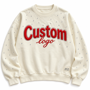 <span class=keywords><strong>Felpa</strong></span> <span class=keywords><strong>Oversize</strong></span> Unisex <span class=keywords><strong>Viola</strong></span> con Applicazioni di Strass e Lettere Ricamate, Girocollo, Maniche Lunghe, Etichetta Personalizzata - Product Image 3