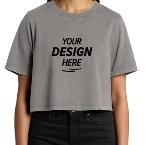 <b>Women</b> Custom Graphic <b>White</b> <b>Crop</b> <b>Top</b> T-Shirt Drop Shoulder Plain Merchandise Template Screen Printing Cropped Tee Shirt - Product Image 1