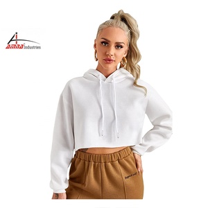 Haut de gymnastique et d'entraînement à capuche pour femmes, 100 coton, ensemble top et haut court à manches longues, taille plus, prix d'usine - Product Image 1