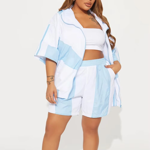 Wholesale Custom Plus Size Women Windbreaker Two Piece Shorts With Top Quick Dry Color Block Activewear OEM ODM - Product Image 5