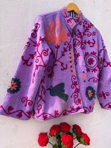 Chaqueta Bomber de Invierno para Mujer, Tejida a Mano, Transpirable, Ecológica, de Terciopelo de Algodón, con Bordado Floral y Rayas, Corte Regular - Product Image 4