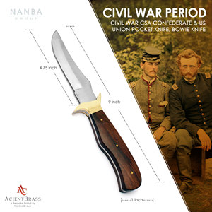 Couteau Bowie traditionnel inspiré de la guerre civile, lame en acier inoxydable de 4,75 pouces, longueur totale de 9 pouces, garde en laiton, manche en bois de rose pour - Product Image 2