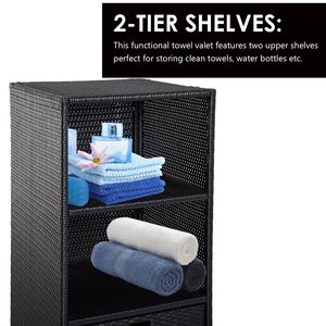Mobiletto porta asciugamani da piscina marrone scuro 47 pollici, in rattan PE, con 2 ripiani e cassetto inferiore, per patio e giardino, in plastica - Product Image 5