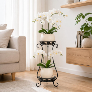 Soporte Doble para Macetas de Metal Negro, Soporte Alto Decorativo para Macetas, Estante para Macetas de Interior y Exterior, Decoración para Jardín, Balcón y Hogar - Product Image 6