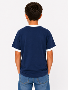 Camiseta Azul Marino para Niños, Estilo Casual, de Algodón, Manga Corta, con Estampado de Números, Cómoda para Uso Diario, Suave - Product Image 3