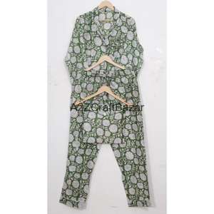 ชุดนอนผ้าฝ้าย 100% สไตล์โบฮีเมียน โรแมนติก นุ่มลื่น ชุด 2 ชิ้น สำหรับผู้หญิง เสื้อและกางเกง - Product Image 6