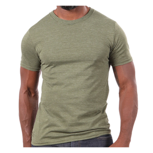 T-shirt pour homme en coton 100% - Col rond - Manches courtes - Coupe ajustée - Couleur unie - Jersey tricoté - Vert olive - Product Image 2