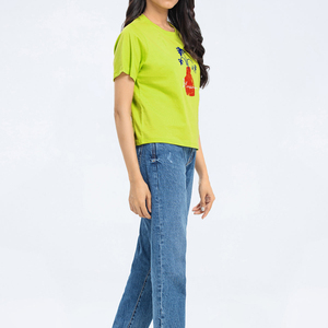 T-shirt imprimé graphique pour femme, col rond, coupe ample et confortable, 100 % coton, manches courtes, idéal pour l'été - Product Image 5