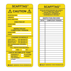 Brady SCAFFTAG : Inserts d'étiquettes d'inspection de sécurité pour échafaudages, pour la marquage du statut de sécurité - Product Image 1
