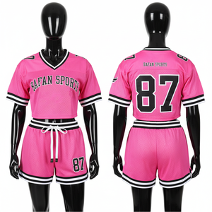 Ensemble short et maillot de football pour femmes, 150 GSM, maille polyester respirante, panneau violet et noir, sublimation, logo personnalisé, ensembles pour femmes - Product Image 2