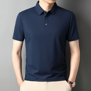 Polo de seda helada de calidad al por mayor para hombre, camiseta de manga corta con cuello holgado para verano, polo de negocios de color liso - Product Image 2