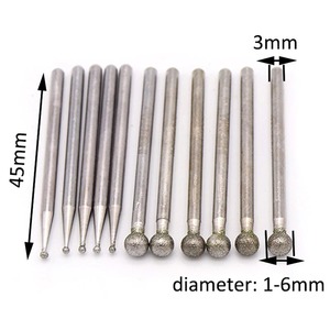 BAFA SURGICAL INSTRUMENTS Manual 1-20 piezas 1mm-6mm Punta de fresa de diamante CBN esférica para rectificado, vástago de 3mm, brocas para tallado y grabado de jade - Product Image 3