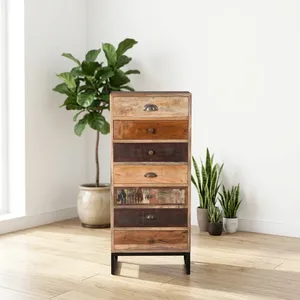 Cómoda de Madera de Mango con 7 Cajones, Estilo Rústico, Hecha a Mano, Mueble Antiguo para Sala de Estar - Product Image 1