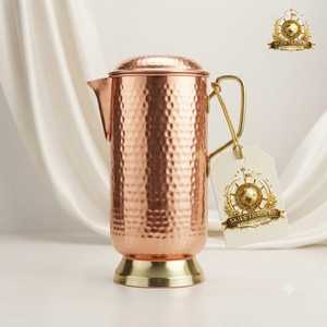 Pichet à eau en cuivre martelé fait main avec couvercle séparé, vaisselle ayurvédique traditionnelle, carafe à eau en métal de style vintage - Product Image 5