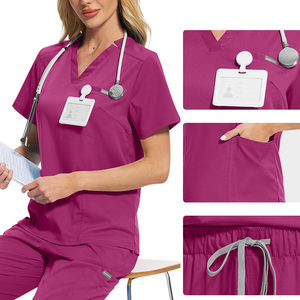 Ensembles de blouses médicales à manches courtes, uniformes de travail, chemise et pantalon, fabriqués en tissu tissé confortable en spandex/polyester, unisexe, pour usage hospitalier - Product Image 3