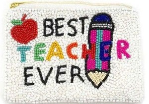 Pochette à monnaie brodée de perles pour enseignant, pochette zippée en coton, sac cadeau personnalisé avec logo pour l'école - Product Image 4
