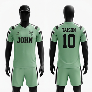 เสื้อฮอกกี้สนามชาย ผ้าโพลีเอสเตอร์พรีเมียม อินเตอร์ล็อค 160 GSM สีเขียวมิ้นท์ แถบข้างไหล่สีดำ แห้งเร็ว แบบสั้น รับสั่งทำสำหรับทีม - Product Image 1