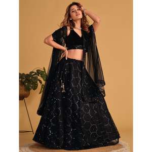 Lehenga choli ผ้าออแกนปักสีดำสุดเหลือเชื่อกับ dupatta - Product Image 5