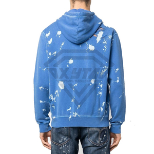 Sudadera con Capucha Azul para Hombre, Diseño Desgastado con Efecto Blanqueado, Fabricante de Sudaderas de Alta Calidad al por Mayor, Estilo Urbano Oversize - Product Image 3