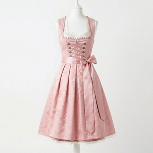 ชุดเดรส Dirndl สีชมพูสุดหรูสไตล์เยอรมันดั้งเดิมสำหรับเทศกาลอ็อกโทเบอร์เฟสต์ ผ้าแจ็คการ์ดลายดอกไม้ แต่งขอบด้วยลูกไม้ ผลิตตามสั่ง ขายส่ง - Product Image 1