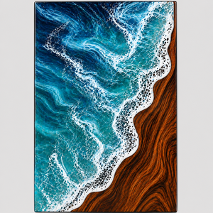 Panneau commémoratif en résine motif vague océanique, plaque personnalisée en bois grainé pour décoration murale funéraire - Product Image 1