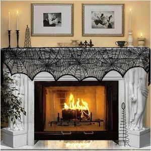 Decorazioni di Halloween, Copri Caminetto in Pizzo Nero a Ragnatela, Festivo, 45 X 243cm, 18 X 96 Pollici, Accessori per Feste - Product Image 1