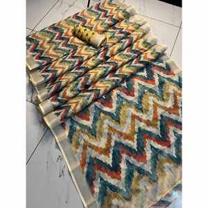 FANCY LINEN SEDA TEJIDO ZARI WORK SAREE CON BLUSA SIN COSTAR MULTI - Product Image 1