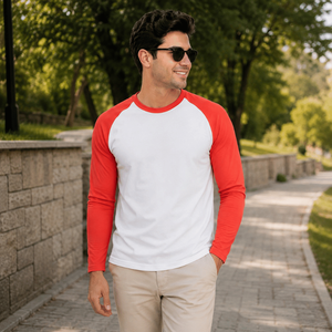 T-shirt à manches longues en coton premium pour homme |   T-shirt confortable et respirant à manches contrastées, col rond, pour le sport et les loisirs - Product Image 3