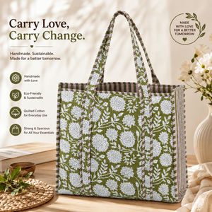 Sac fourre-tout matelassé |   Sac de courses réutilisable en coton |   Grand sac à bandoulière à fleurs |   Sac de transport quotidien pour femmes - Product Image 2