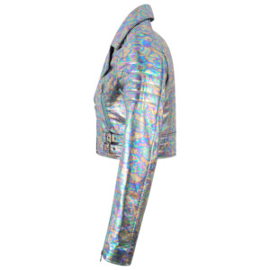 Custom 100% Genuine Shinny Foil Napa Leather Women’s Cropped <b>Jacket</b> Short Body Metallic <b>Gothic</b> Style Private Label OEM Wholesale - Product Image 2