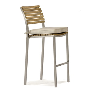 Ensemble de bar d'extérieur contemporain en teck avec structure en aluminium et sièges rembourrés pour usage en jardin, fabriqué en Indonésie - Product Image 3