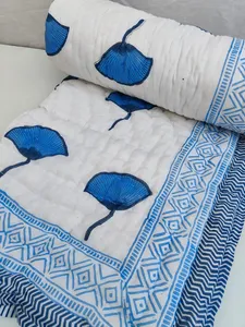 Indian Hand Block Print Reversible Razai Quilt Kantha Winter Bedding <b>Set</b> Handmade Cotton Quilted <b>Comforter</b> Decorative Razai - Product Image 5