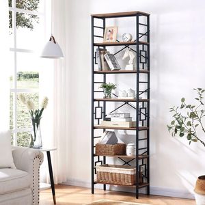 Industrial 7 Tier <b>Corner</b> Bookshelf 84 x 23.6 Inches with Wood <b>Shelves</b> and Metal Frame for Home Office - Product Image 4