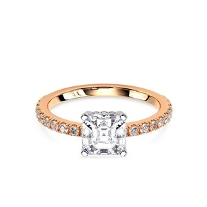 Anillo de Compromiso con Diamante de Corte Asscher de 1.00CT, Banda Pavé de Oro Rosa de 14K, Joyería Fina Personalizada, Fabricante Mayorista - Product Image 1